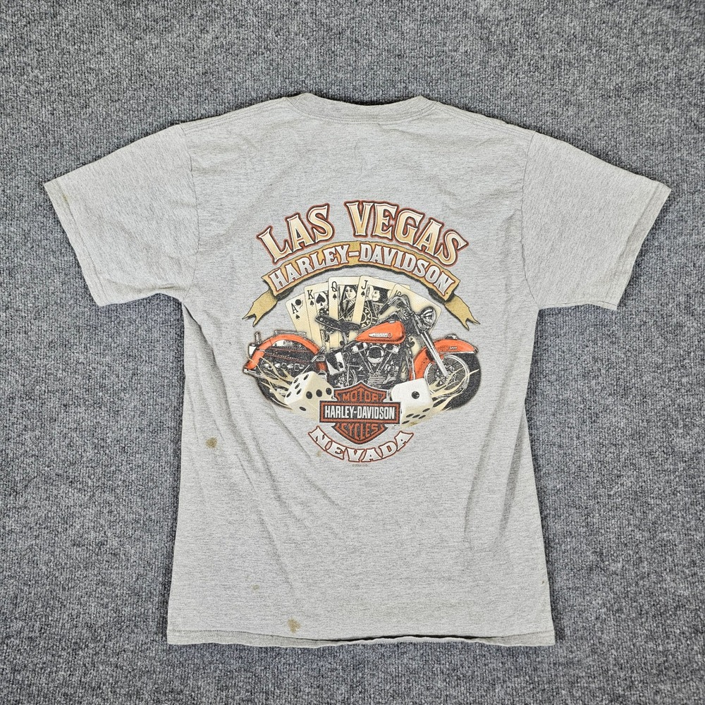 Vintage 2007 Harley Davidson 2 Sided Las Vegas T Shirt Gray Men's Size Med Flaws